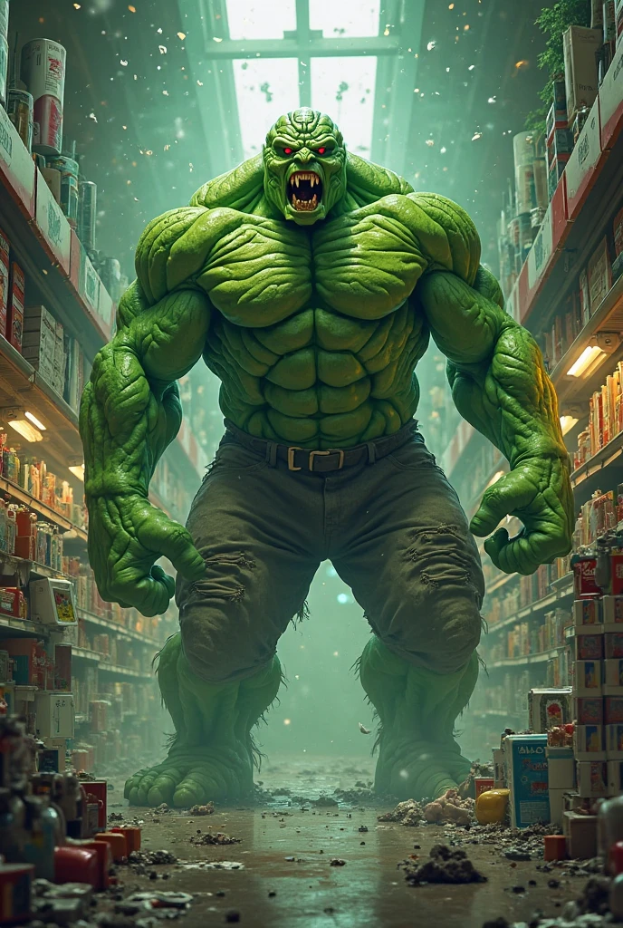Hulk shopping in a store. 