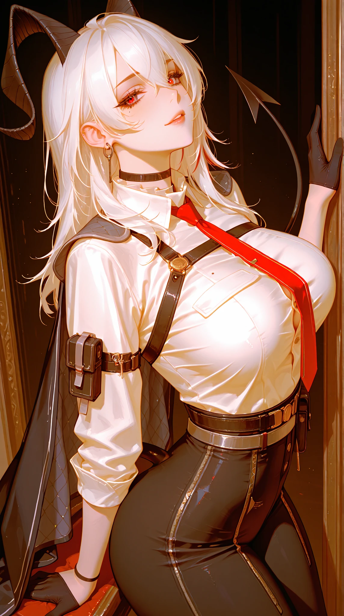 (absurdres, 8k, 4k, masterpiece, hyper extreme detailed:1.2), solo, 1girl, front view, portrait, best quality, perfect face, 1girl, portrait, solo, standing, Female, toned body, mature female, EJP breasts, , long hair, extremely detailed, hair over one eye,  delinquent, sarcastic,   swept bangs,gag, bitgag,standing up,   , prison, (Futuristic, severe), woman wearing a straitjacket, white straitjacketwhite rough hair,Full body restraint,lap belt,gagged,bitgag, Restraint belts here and there ,arms bound, Confined,Red face, prison( Woman in the center of the room),in the jail,(arms behind back:1.5),dark background 