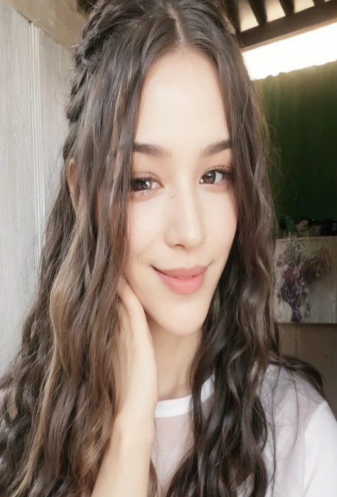 A girl, smiling, realistic art.