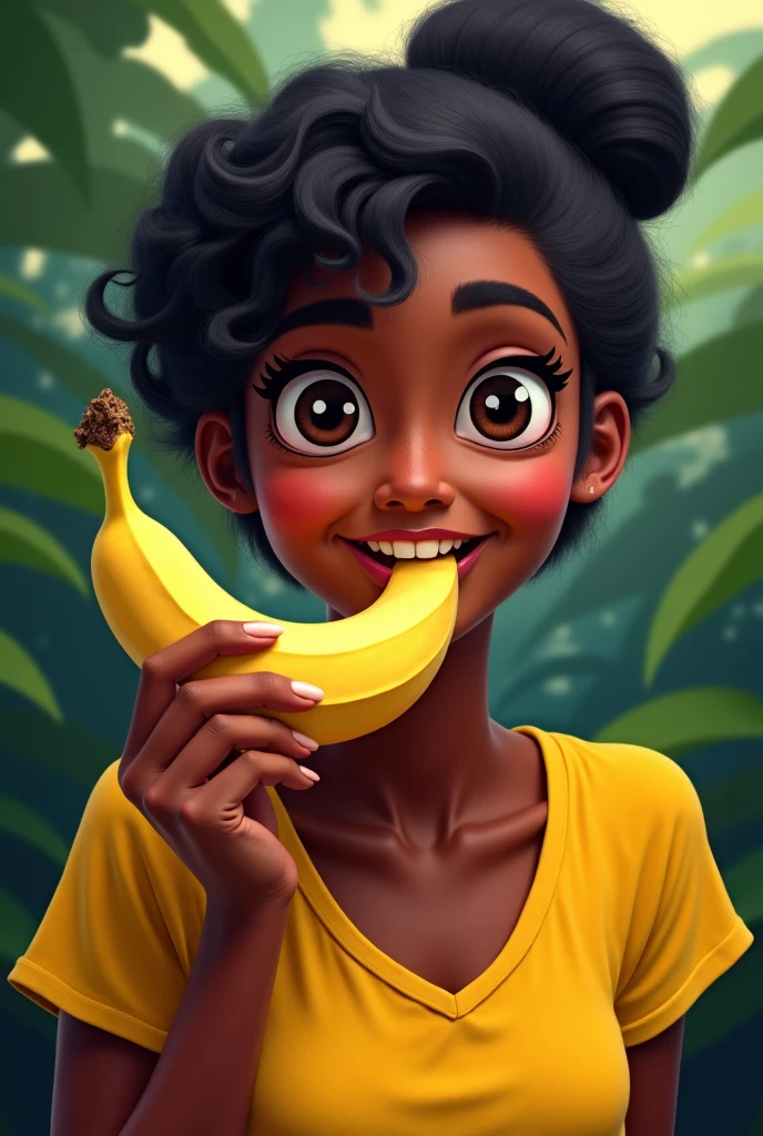 teen black girl with a banana inside her mouth