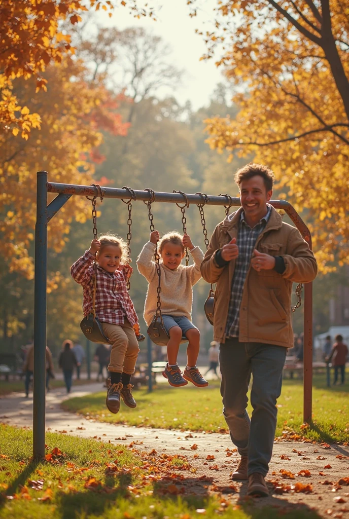 Portrait of a father with his son on the swing