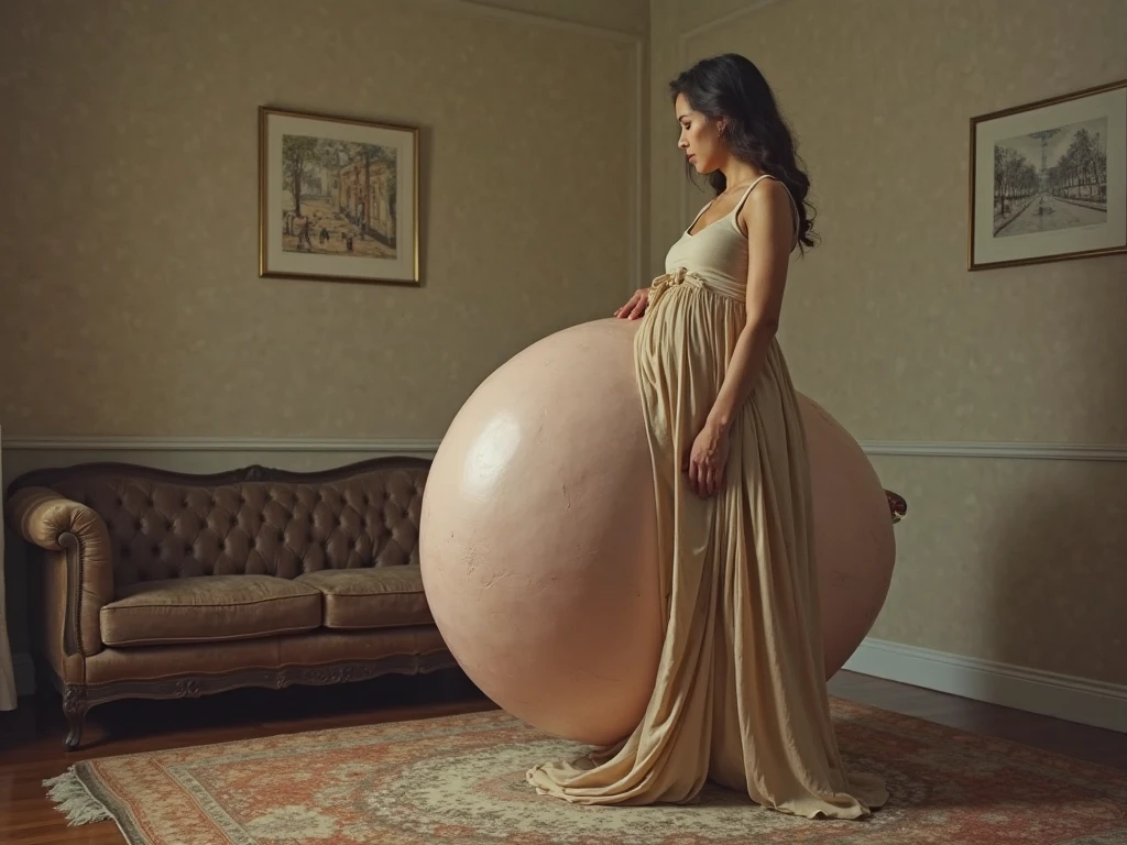 a pregnant woman in a dress poses for a picture, huge hips, pregnant belly, bloated belly, vintage pinup, 50s style, bloated, seductive, sexy