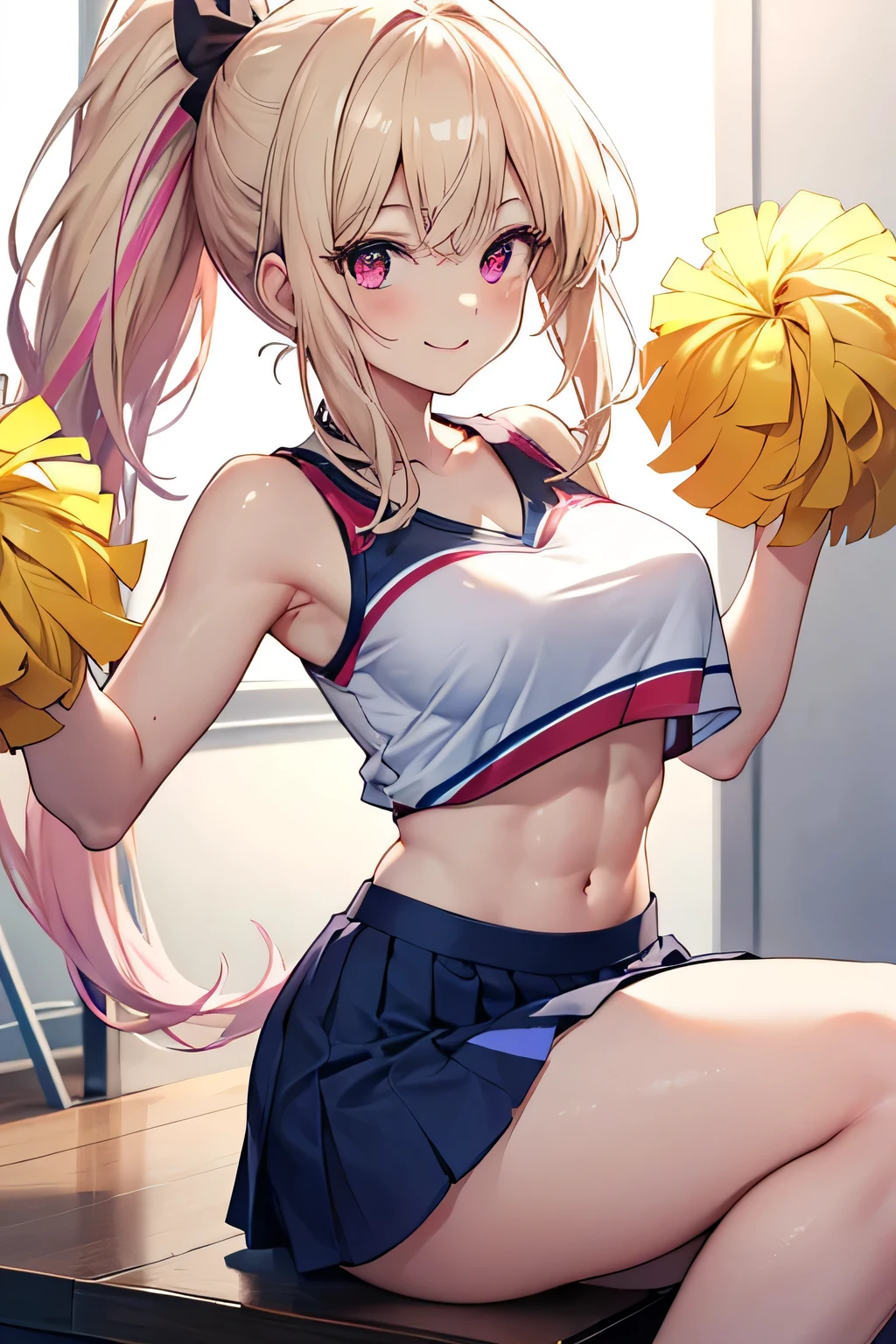 Cheerleader outfit , having sex, seductive smile , red eyes, in classroom, mind control, pov from behind 