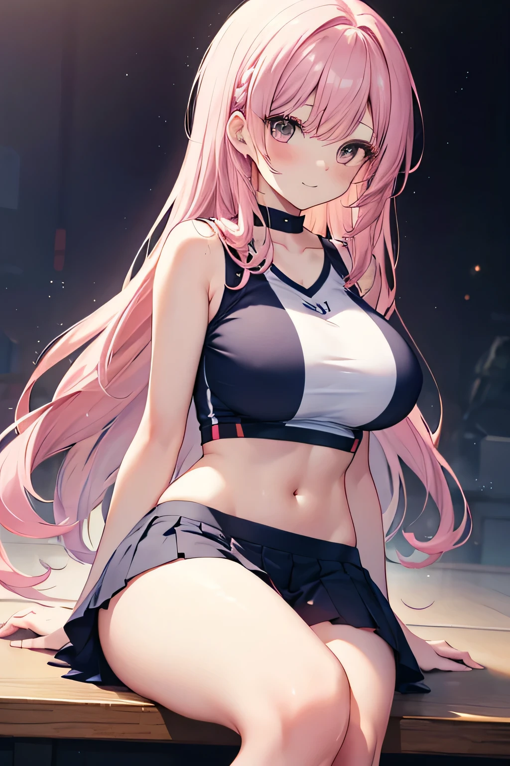 (best quality,4K,8k,high resolution,masterpiece:1.2),super detailed,(actual,realistically,realistically:1.37), Ultra high definition face, Woman in white oversized t-shirt and striped bikini posing for photo, ((glossy lip)), attractive girl, jaw-dropping beauty, large breasts, Thin waist and thick hips, hourglass figure, rosy cheeks, (((beautiful black and pink mesh hair))), Alluring with a smile, Bokeh, Dynamic Angle, (((Leaning forward:1.2))), close arms, Close-up face:1.5, whole body, From below:1.2, (Correct Anatomy:1.6, Ideal body proportions, The right move:1.5, Small hands), in the poolside, midjourney