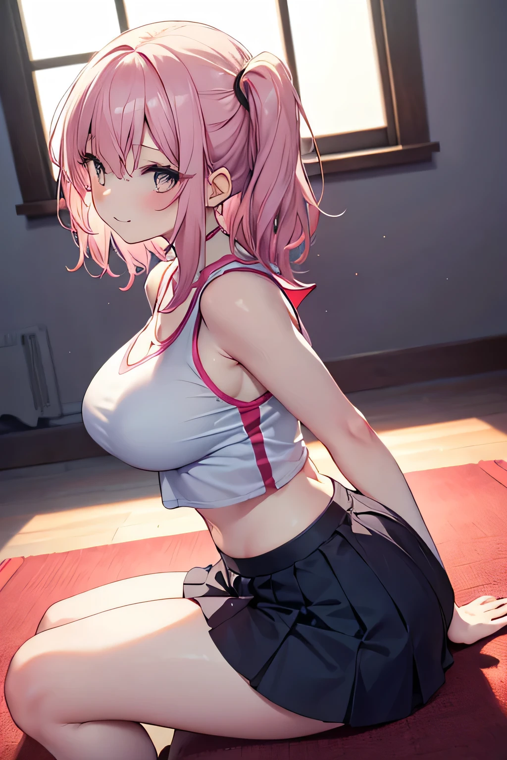 Hyper realistic {sakura haruno, (sweaty)}, perfect symmetrical body, thin waist, {sensualizing holding a PlayStation joystick }, facing the camera, symmetrical face, ideal human, 85mm lens, f8, photography, ultra details, natural light, backlight, photo, studio lighting