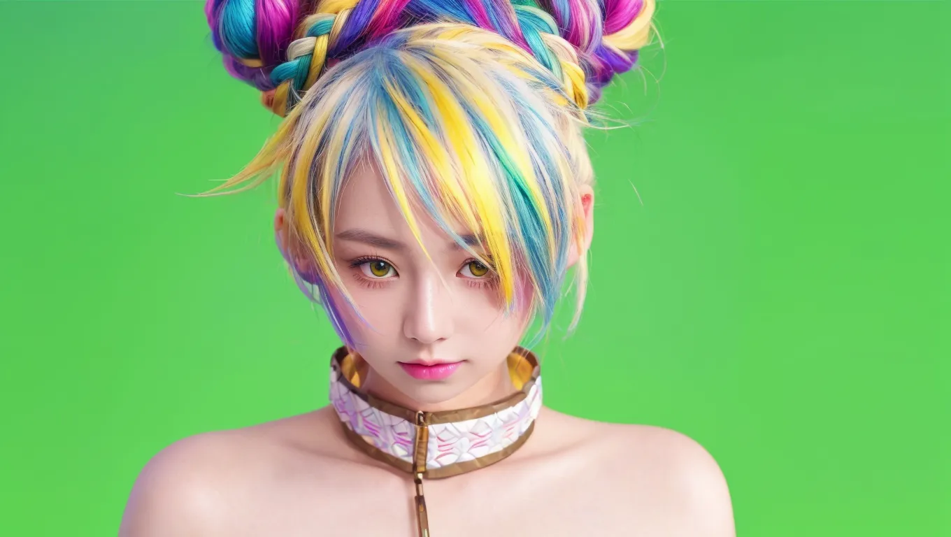 girl demon with rainbow colors and sparkles floating around the air