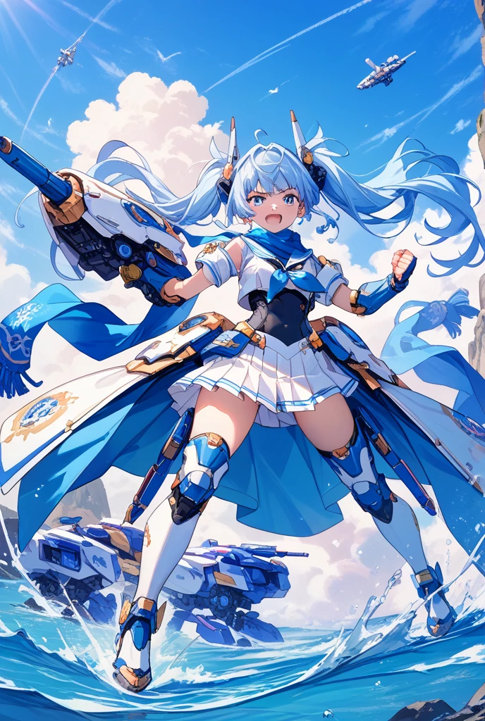 Obra maestra, La mejor calidad, Altas Resoluciones, sui1, 1girl, solamente, Cola de caballo lateral, Hoshimachi Suisei, Guantes sin dedos, single thighhigh, jewely, Individual sock, Correa para el muslo, brazalete, Calcetines azules, botones, A la altura de la rodilla, Vestido a cuadros, gargantilla azul, Blue Belt, falda a cuadros, mini corona, falda gris, Ascot azul, mangas largas, Chaqueta a cuadros, Disparo de vaquero, en el escenario, Clamping microphone, They are smiling,