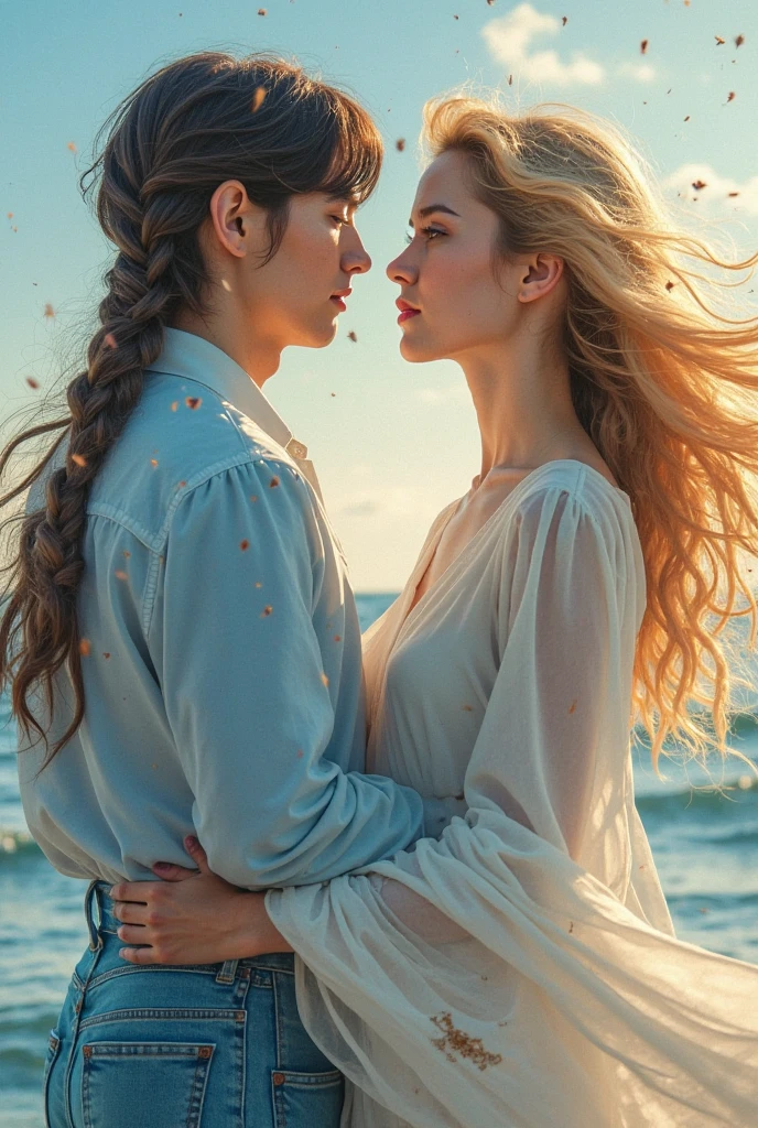 desperate women intensely kissing women, authentic (kind and tender) good woman wearing a short blazer with a very very detailed (long (fully pleated) full circle skirt) and (simple) low heeled office shoes, very very intricate hyper-detailed symmetric (attractive graceful young feminine face) with (sad, tired eyes and a shy smile), full of empathy and compassion and love, (pronounced (feminine) features), (highly detailed ultra accurate realistic) hands and fingers, (windy conditions and wind blowing), epic composition, highly detailed attributes, highly detailed atmosphere, (35mm f1.4 Kodak portra 400 photograph), extremely high quality RAW photograph, detailed background, intricate, Exquisite details and textures,
