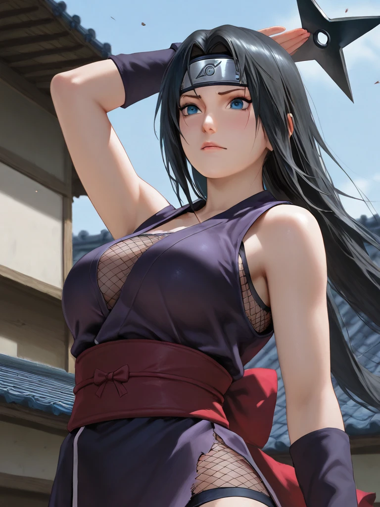 Hinata Hyuga (character in Anime Naruto), topless, big white eyes, long straight black hair, bangs, headband, medium breasts, pantyhose, plaid, plaid skirt, outdoor rest, city, rest scene performer , rest (function: 1.2), highest quality, high resolution, unity 8k wallpaper, (image: 0.8), (detailed and beautiful eyes: 1.6), highly detailed faces, perfect bright lighting, highly detailed beautiful CG, (perfect hands, perfect anatomy),