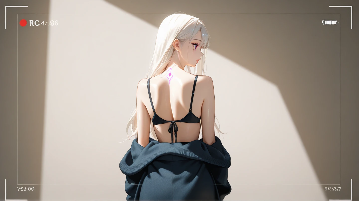 (((white hair:1.3))),((long hair:1.2)),((red eyes:1.2)),medium breasts,solo,1girl,(sweater dress:1.2),<lora:YorSweaterDressV1:1>,from behind,(looking back:1.1),(butt crack:1.1),((bare legs:1.1)),((no bra:1.3)),(backless outfit:1.1),((no panties:1.1)),, ((((masterpiece)))),(((hyper detailed))),(((highres))),((good anatomy)),(((best quality))),((an extremely delicate and beautiful)),((an extremely detailed and delicate)),((8k cg wallpaper)),((illustration)),hiten1