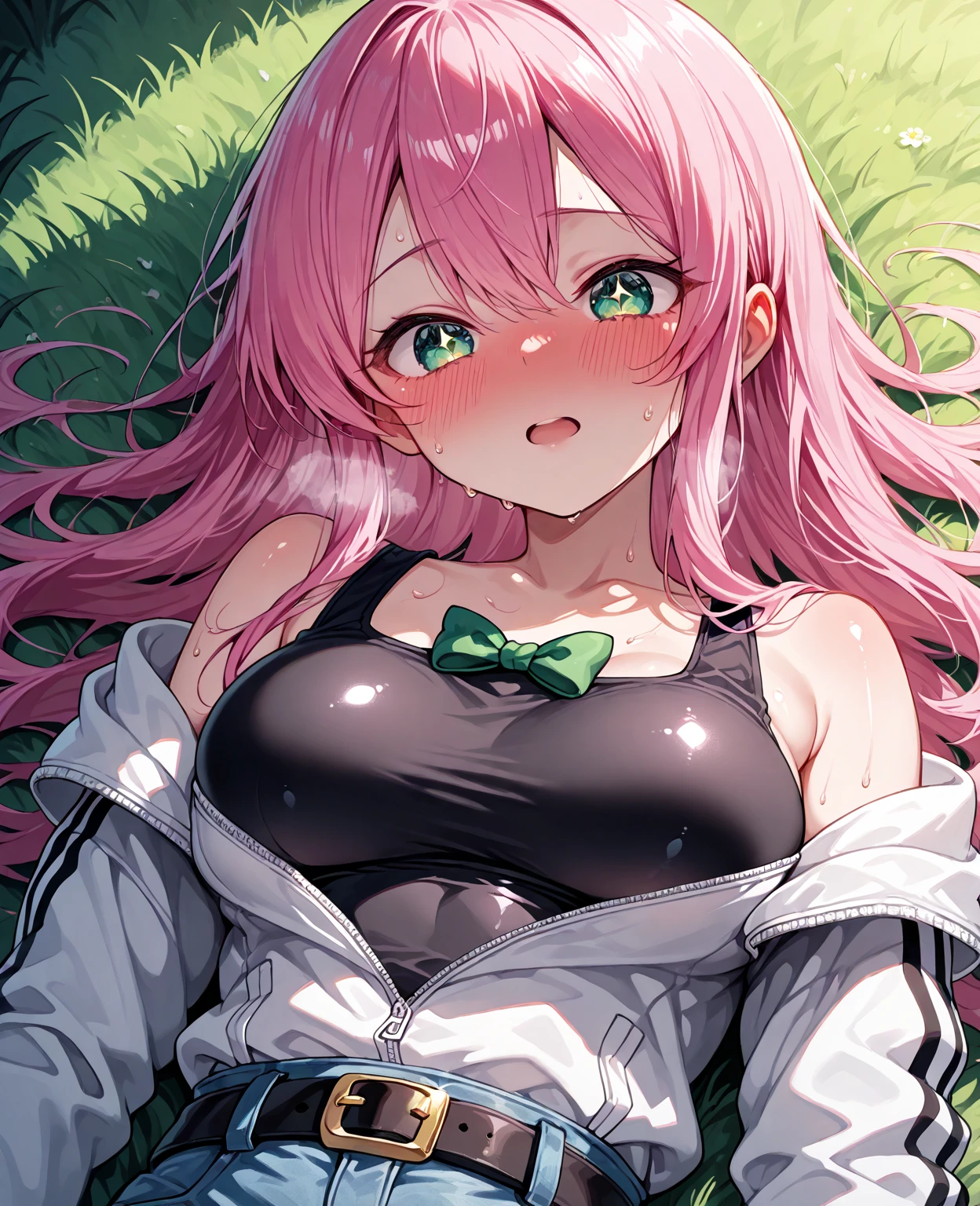 sakuraharuno, sakura haruno, long hair, bangs, (green eyes:1.5), pink hair, hairband, facial mark, (forehead mark:1.2), red hairband, (swept bangs:1.5), (medium breast:1.2),
Luxury dress, gloves, black gloves, sleeveless,сleavege,neckline,nipples,
BREAK looking at viewer,
BREAK outdoors, city, nature, forest,night,stars,starfalls,
BREAK (masterpiece:1.2), best quality, high resolution, unity 8k wallpaper, (illustration:0.8), (beautiful detailed eyes:1.6), extremely detailed face, perfect lighting, extremely detailed CG, (perfect hands, perfect anatomy),bend over,sit on floor, spread legs,showing panties,lace panties,stockings,stocking suspenders,arms behind head.