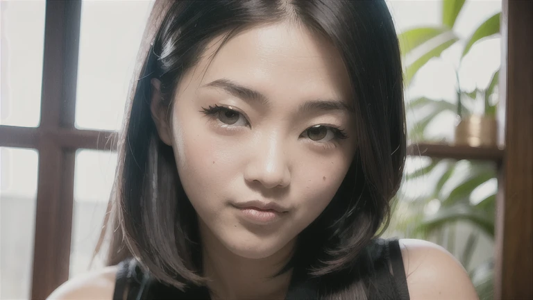 (masterpiece), (best quality), (ultra-detailed), (8K), (highres:1.4), (anime:1.2), (depth of field), (sharp focus), (sensitive line:1.2), (focus character), cartoon, lofi style, (beautiful-detailed face and eyes), (1girl), holding catalogue(book), red cheek, eye pad, (indoor), living, sitting, sitting chair, Ponytail Ninja Girl, japanese ninja clothes, hood, gauntlets, greaves, short ponytail, black hair, purple eyes