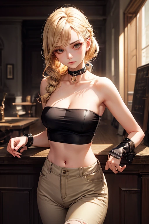 (ultra realistic,32k,RAW photo:1.1),(high detailed skin:1.1), 8k uhd, dslr, high quality, film grain, (makeup, mascara:1.1), lips,(thick\lips\), 
(shiny glossy translucent clothing:1.1), <lora:miyamoto_frederica_v1:0.7>hmfre, blonde hair, braid, beret, black headwear, earrings, armlet, plaid, bare shoulders, black bow, black dress, wrist cuffs, bracelet, belt, fishnet pantyhose, idolmaster cinderella girls, <lora:add_detail:0.97>, huge breast, 
Dancing with one hand on the hip, (upper body:1.1)
 (busty:1.1) ,  (chubby:0.1),(lighting:1.2),<lora:LowRA:0.4>, dark theme, astral projection sanctuary, inner journey exploration, spiritual guidance, soul awakening