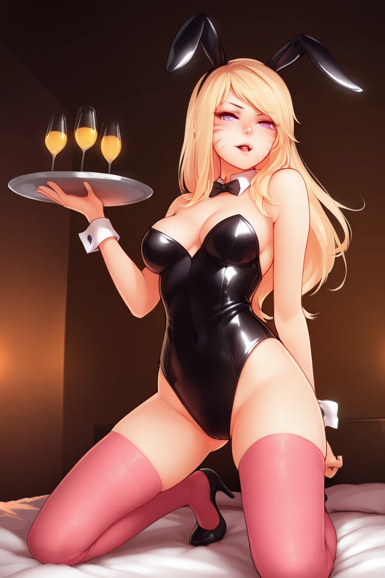 masterpiece, Highest quality, High resolution, HS1, Red eyes, Yellow Eyes, Side Ponytail, x Hair accessories,Pink is good,Hair Ribbon,Black Playboy Bunny, hair band, Bunny ears,Fishnet tights,casino,sit,M-shaped legs,True Face,blush