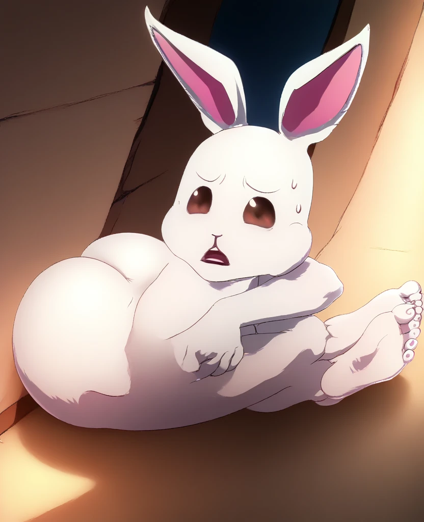 female, lola bunny slave collar, , small breasts, thin body, fluffy, young, medium length messy hair, leaning back, legs spread, knees raised, vagina open,  in locker rom at night rubbing breasts ,wet, panting, blushing, masterpiece, high quality, pregnant