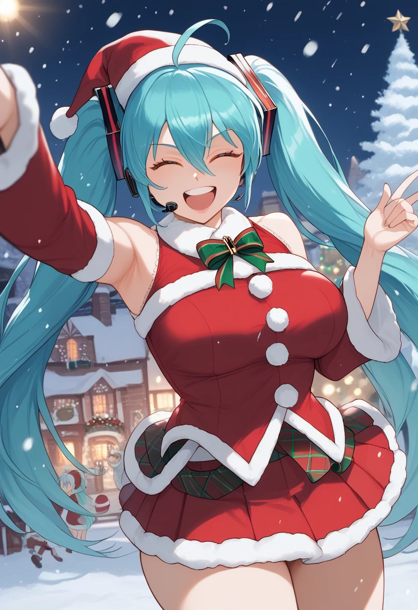 ((top quality)), ((masterpiece)), (Miniskirt with Santa Claus details), Red Santa Dress,perfect face, 1 girl, Aqua Konosuba