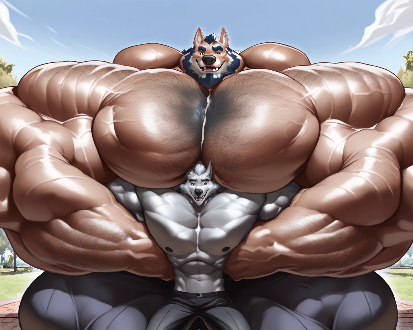 furry, anthro, male, ((Duo:2.0)), (Anthro Top whiteTiger fucking bottom) , (Sex in standing position:2.0),(insert penis in ass:1.5), , whitetiger, white fur, white skin, whitetiger pattern, huge body,(cute:1.8)
(((((by luwei, by rossciaco, by kumayaki)))by null-ghost, by estper, by sollyz, by takemoto_arashi, by milkytiger1145)) (by bakemonoy, by istani, by hyaku:0.5)
(((high detail:1.2, absurd res, good anatomy, eye highlight)))
(mature, masculine,Bodybuilder,strong pecs,vascular veins,huge pecs, manly, handsome, very smug smirk,),(bulging (biceps:1.5), bulging triceps, massive lats:1.5),(Flexing, Revealing Abs),((detailed eyes, black thick eyebrows)), 
nude, nsfw, ((face focus, Grin face, open mouth)) (saliva, bodily fluid)
blush, ((bedroom eyes, narrowed eyes)),
indoors, bedroom
((looking at viewer)), (((Front angle view)))), ((erect penis)),(Hyper long penis:1.4)),(Cum), (Thick cum), Sniff Armpit, (Nake:1.7), (<3:1.4), (Visible Abs),(Sixpack), (Swoll), (Hyper Muscle),(Scar on face: 1.8),