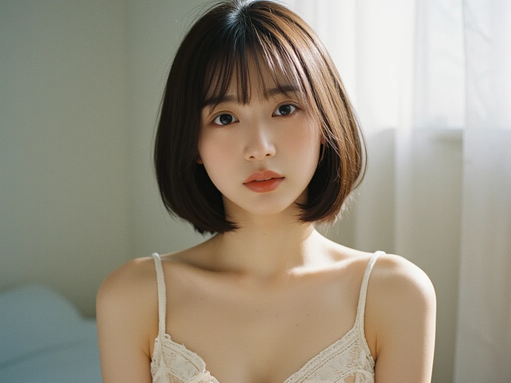 ((sfw: 1.4)), (( extra short hair, sidelocks-hair, 1Girl)),solo,((18 years old)), Ultra High Resolution, (Realistic:1.4), RAW Photo, Best Quality, (Photorealistic), Focus, Soft Light, ,((Japanese)), (((young face))), (wearing white tanktop:1.5),((hot denim pants)),(surface), (depth of field), masterpiece, (realistic), , bangs,,(face close up:0.8)