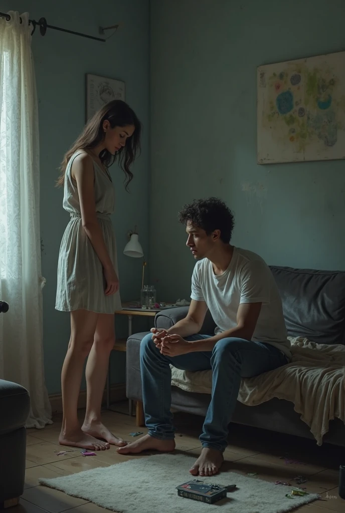Father and daughter sitting on the floor smoking cigarette in a medium shot view
