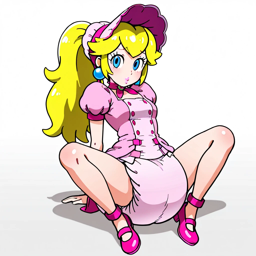 NSFW, 1 girl, star butterfly, blue eyes, blondie hair, long hair, heart shaped cheek marks, female nudity, horn hairband, bedroom background, pink stocking, pink garterbelt, sitting at bed