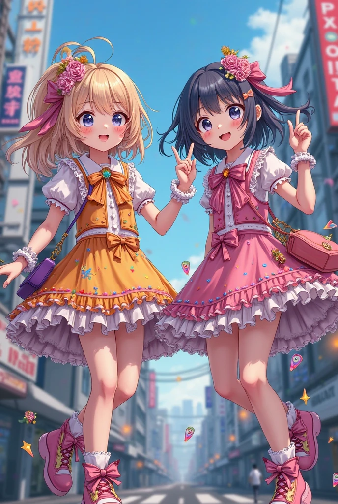 detailed background、highest quality、teenage beauty((3 people:1.5))、cute hairstyle、Japanese:1.5,huge breasts、smile、(very tight magical girl:1.4)、Choose tight magical girl clothes with floral patterns or pastel colors、Pair your feet with flat sandals or sneakers..、Add accents with a basket bag or headband、By incorporating spring-like bright colors and patterns,Creates a gorgeous and cute impression,(Armpit milk:40%),(Underboob:70%)
,(skirt lift:0%)