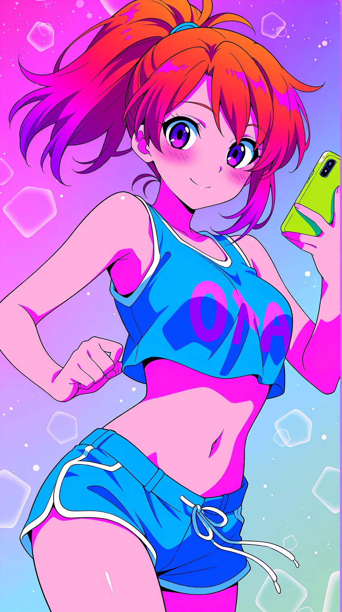 18 year old, brown hair, pink eyes, cute pose, D.Va, very short shorts, butt sculpting, crop top, looking back at the viewer