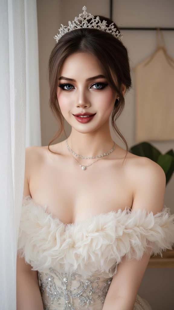 (From directly above, Bird&#39;s eye view), An attractive female teacher kneels gracefully on the floor, Her eyes are fixed on the camera. She exudes confidence and elegance, Every aspect of her appearance was carefully designed.. Her face is painted with perfect makeup - mascara, Eyeliner, And the eye-catching eyeshadow that accentuates her stunning gaze. long, Fluttering lashes add a touch of glamour.
（（））
She wears sparkling and elegant earrings on her ears, With her stylish hairstyle, This is carefully planned，To show her beauty. The teacher&#39;s attire exudes professionalism and sophistication, While still maintaining a hint of charm. She is wearing a lace top and pencil skirt, Perfect for her role as an educator.

This scene takes place on the smooth floor, Polished toilet tiles, Contrast this charismatic teacher with her surroundings. Despite the special geographical location, Her presence exudes confidence and authority. From this Bird&#39;s eye view, She appears like a beacon of knowledge, Ready to impart wisdom and inspire her students with her undeniable grace and beauty.  Beautiful and delicate nose, Beautiful and delicate thighs, (Beautiful and delicate eyes),(((Full and soft breasts,)))(((Huge breasts))) (((Cleavage))) (Perfect curvy figure), Wide hips perfect body proportions, (Looking at the audience)