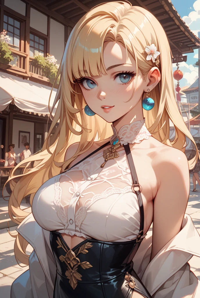 a woman with long blonde hair and a pink shirt is posing, seductive anime girl, guweiz on pixiv artstation, guweiz on artstation pixiv, beautiful alluring anime woman, trending on artstation pixiv, blonde anime girl with long hair, ross tran style, extremely detailed artgerm, beautiful anime girl, style artgerm