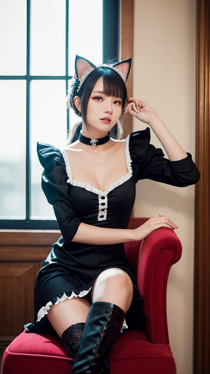 (best quality),[masterpiece],((beautiful:0.75) cute girl:0.75),[clear and clean] pixiv (illustration),(mountain:1.3),short hair,knees up,necklace,jewelry,standing,  
<lora:Sexy classic split dress_20230708164655:0.7> cleavage, apron, clothing cutout, chinese dress,black dress,