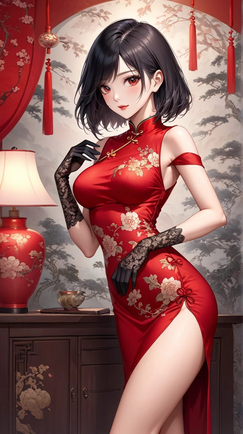 (masterpiece, best quality: 1.2), traditional Chinese ink painting, A cute 18 year old female with medium breasts, sexy white lace , Oversized dress :1.5, Couch, Ultra-detailed face, Detailed eyes, Double eyelid, sfw , long dress,