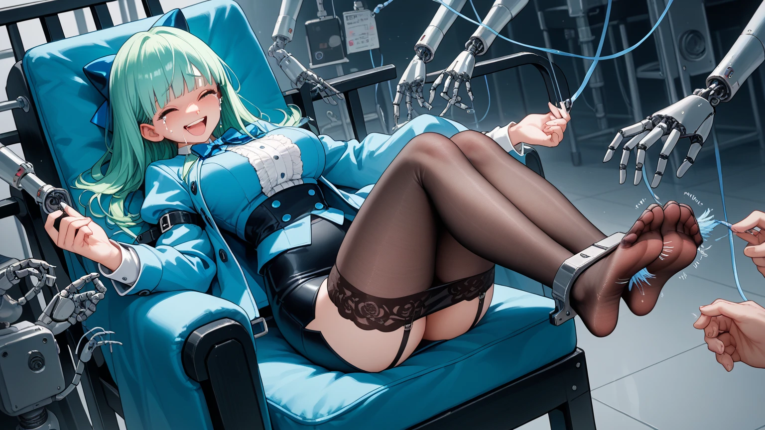 in 8K、top-quality、​masterpiece、ultra-detailliert、Ultra-high resolution、((1 persons))、poneyTail、a yellow hair、Braided hair、makeups、Home、sitting down on the floor、bare-legged , the legs are open。look at the camera , perfect hands, complete anatomy), nude , naked , M-shaped legs, women opening legs , spread legs , hands up , tied to a chair in a basement, restraint, bdsm, restrained legs, restrained arms, bound, bound to chair, rope, tied with ropes, beautiful body, beautiful face, tied to chair with ropes, restrained body, unable to move, bondage ropes,  tied up, machine bondage, fully restrained body, ropes everywhere, strictly tied, hardcore bondage ropes, machine bondage,glasses