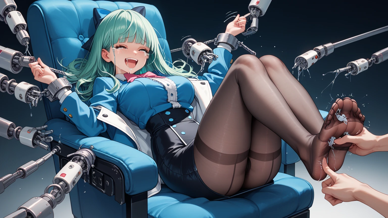(ultra high resolution:1.5), (masterpiece), (best quality:1.2), intricate details, (jingliu), sitting on a chair, (legs open wide:1.4), (nothing covering :1.5), (no panti, (no bra:1.6), (nothing covering tits:1.3), (ping wet with cum:1.2), (crowd men surrounding her:1.7)
