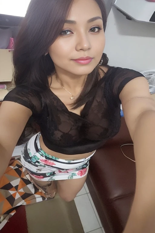 Black hair. Bras and pants. Beautiful woman. Medium small breasts