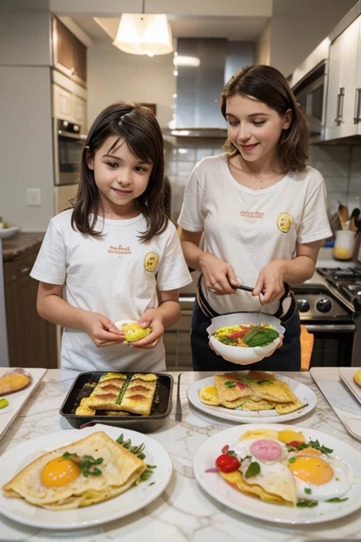 girl CHILD 10 years old, Russian redheads in braids, There are four pieces of calzone on a plate