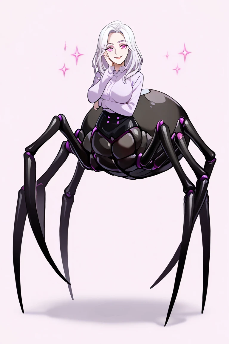 <lora:arachne-1_arachne-2--retro_ham_avas_jun_rifl--09-01:1.4>,
(arachne:1.3),
full body,
1girl, bangs, bare shoulders, black bra, black panties, black thighhighs, blush, bra, breasts, closed mouth, collarbone, embarrassed, eyebrows, facing viewer, feet out of frame, female focus, garter belt, garter straps, gluteal fold, green eyes, groin, lingerie, long hair, looking away, medium breasts, midriff, navel, no pupils, panties, simple background, smile, solo, standing, sweatdrop, thigh gap, thighhighs, thighs, twintails, underwear, white hair