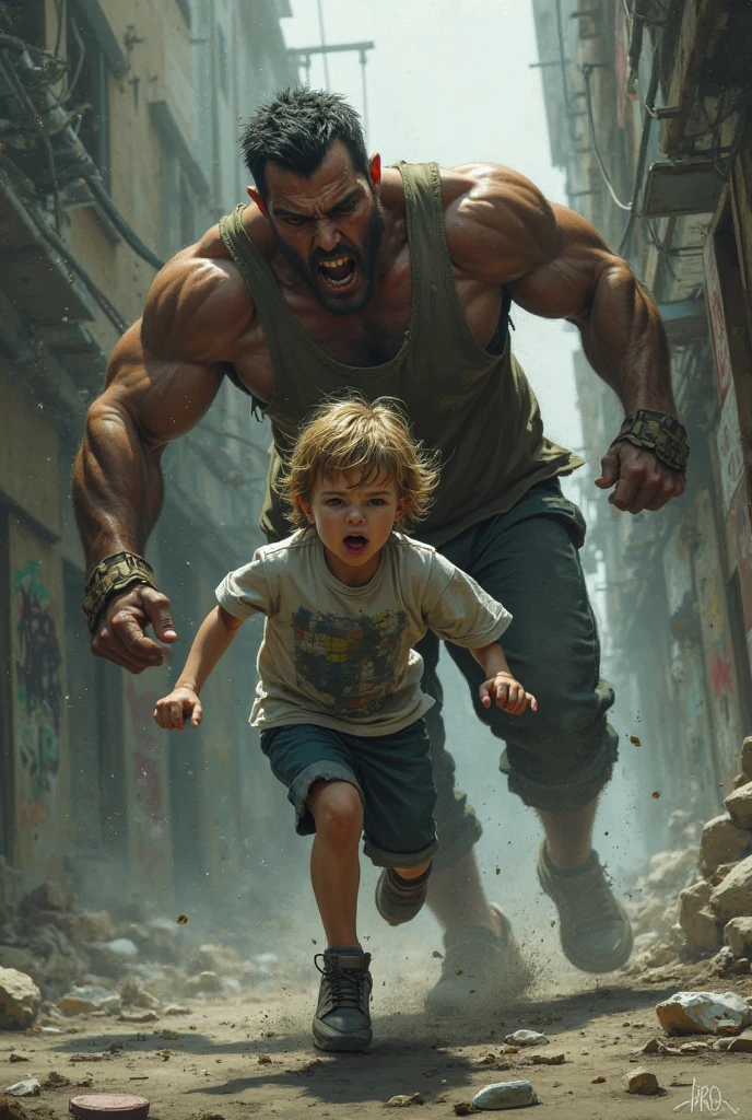 Big man defeating small girl