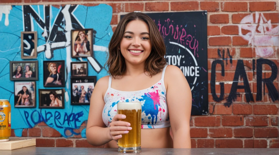 Une jolie fille ( Malgache ) 16 ans, sexy, corps mince, vêtements absente, jolie sein, avec micro string sexy, du bière, devant son ordinateur portable, écran ordinateur avec graphique trading forex. ( Image graphique réel )