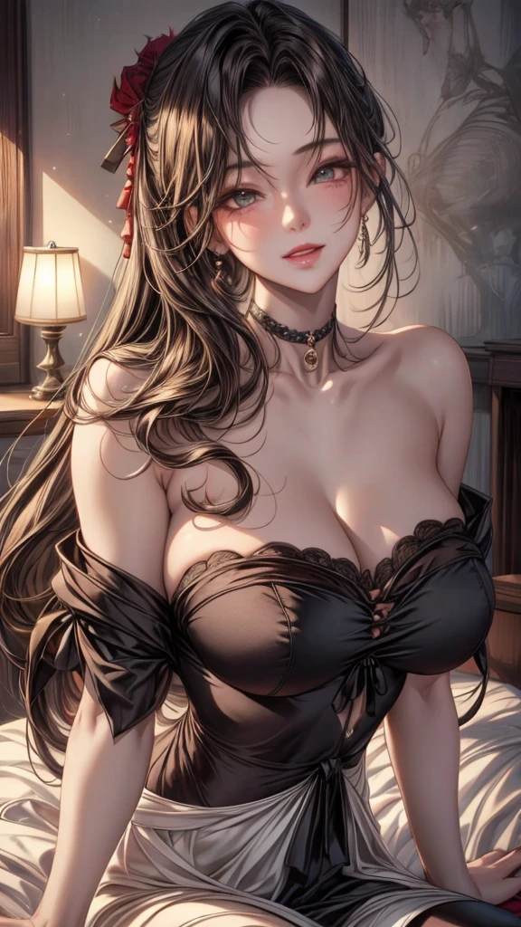 full body, extreme curls hair, luxurious hair, lustful eyes, open mouth smile, aroused 25 years old, playfully aroused, dripping with desire, busty cleavage, pajamas, slim waist, posing by the bed, coy smile with open parted lips, (blushing:1.3), looking lovingly at the viewer, seductive eyes, facing the viewer, bedroom background, champagne, in love (pov), loving gesture, loving gaze, loving eyes, glowing eyes, highly detailed eyes, chocker, earrings, nsfw,