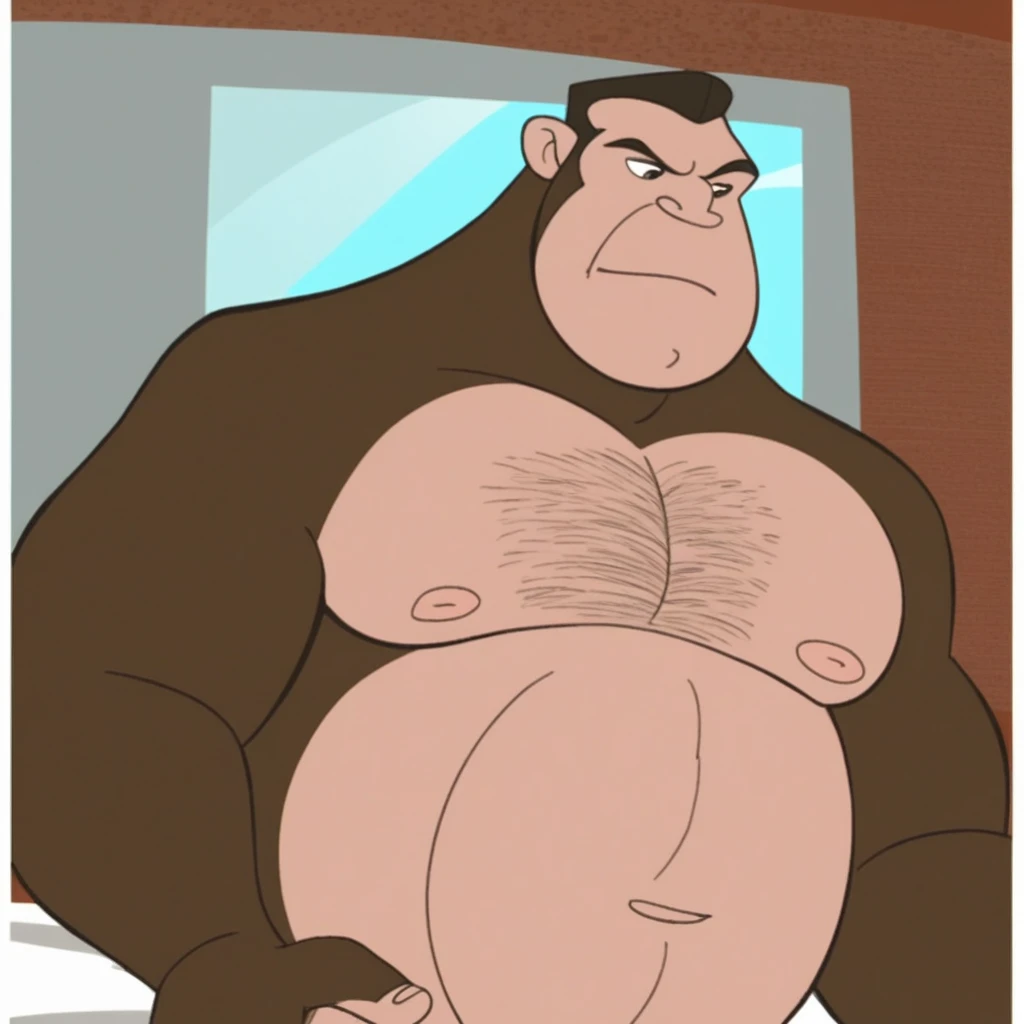 Donkey kong, tall, giant body, very masculine, buff body, very muscular, strong arms and legs, wide shoulder, Big pectorals, big balls, big sheath, laying on bed, bedroom