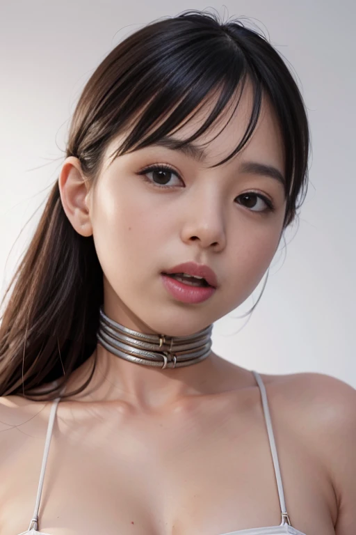 13 year old japanese girl nude, solo, Cabello largo y gris, , Ver el visor, cabello rubio, hombros, brown eyes, jewely, lesbiana de cuerpo completo, collar de gargantilla, abrir, actual, nariz, Flirting with the camera