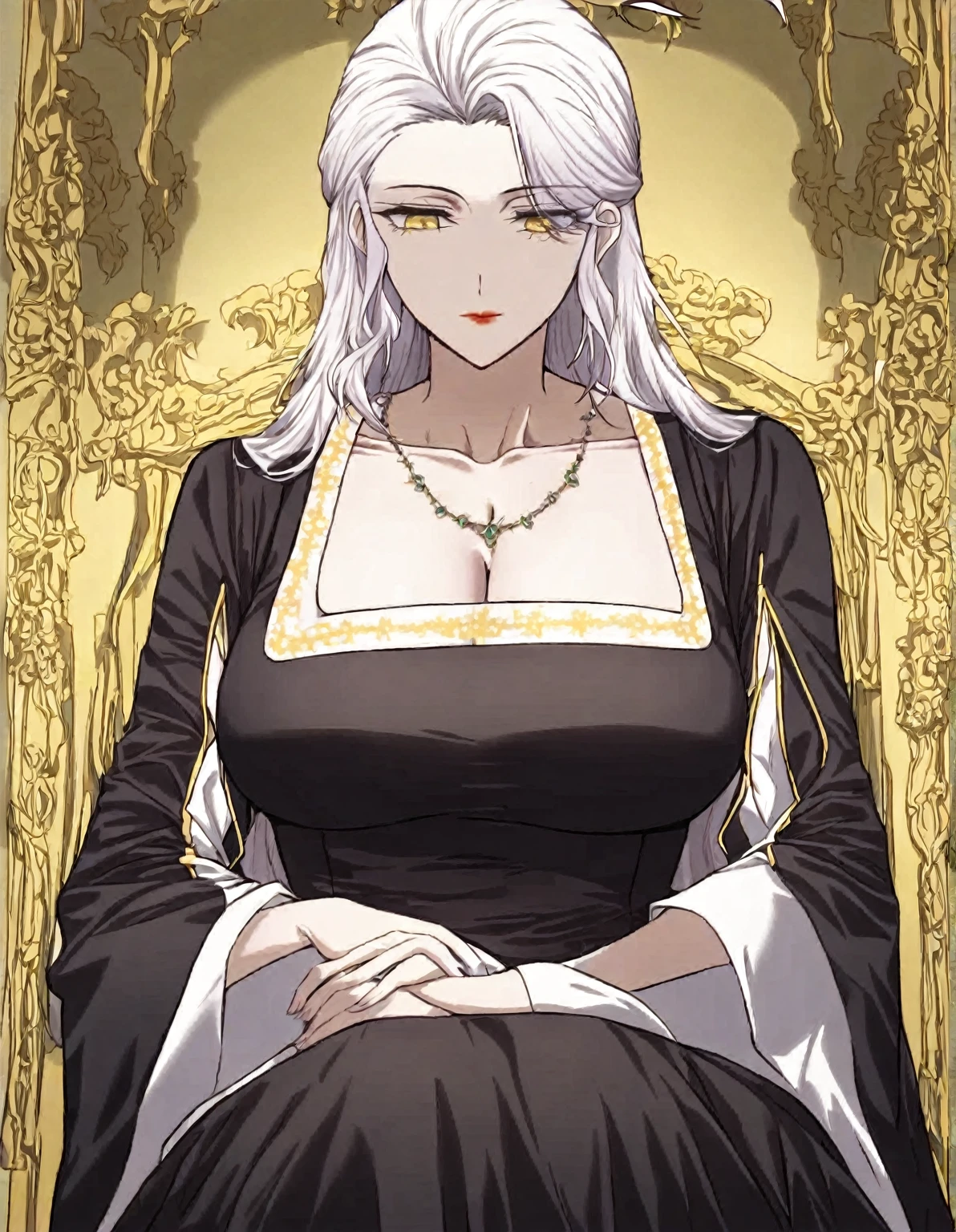 Beautiful elderly woman from a noble European family, resting in her glamorous room
