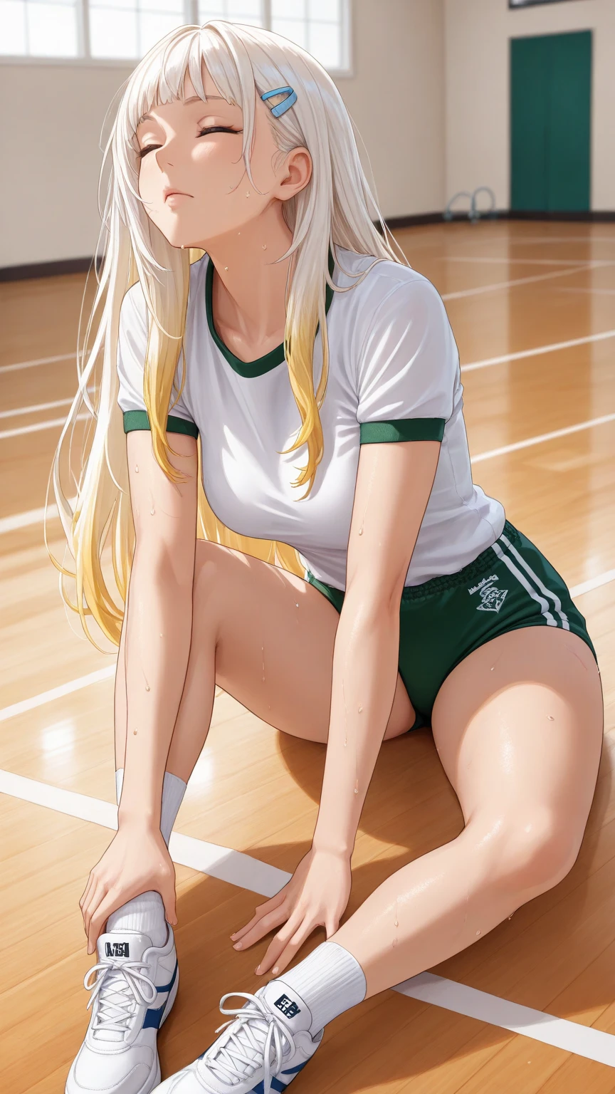 Masterpiece, best quality, very detailed, Ultra high resolution, (photorealistic:1.4), raw photos, (realistic:0.2), 1 girl, alone, long hair,,8k hdr, 1 girl,Blonde hair, medium-large breast, bright eyes, , medium-small breasts,Wear a football shirt,Spread your legs, Ball Field