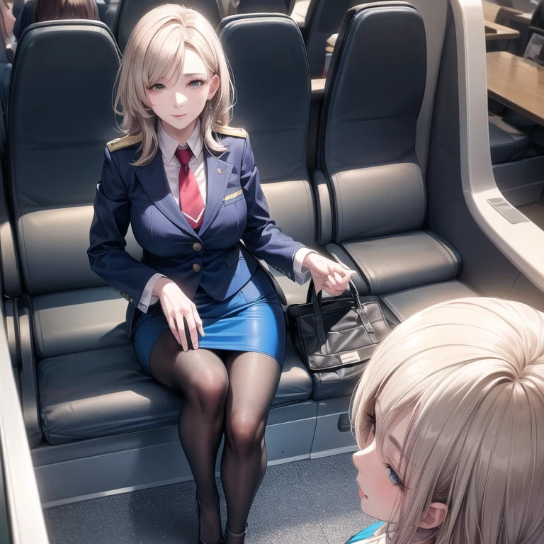 (masutepiece, Best Quality), (photographrealistic:1.37), (Shiny skin), (nffsw, 8K Wallpaper, High resolution), Perfect Anatomy, Well drawn hands and fingers, Cinematic lighting, Physically-based rendering, Award-winning, highly detailedskin, extra detailed face, inely detailed beautiful eyes, Carl Zeiss 85mm F/1.4, , Shiny blonde hair, High Ponytail, Bangs, Blue eyes, Glasses, medium breasts, White collared shirt, Gingham Check Pleated Skirt Lift, White panties, Medium Length Socks, lowfers, Nasal blush and mischief, Thigh gap, lean your head on the shoulder of the old man, Old man sitting next to a girl, Recruit suit, trouser, (Holding a girl's waist、Touching a girl's crotch), BREAK, (One girl and one old man sitting side by side on a chair, At the cinema:1.5), Full body shot, View from above,