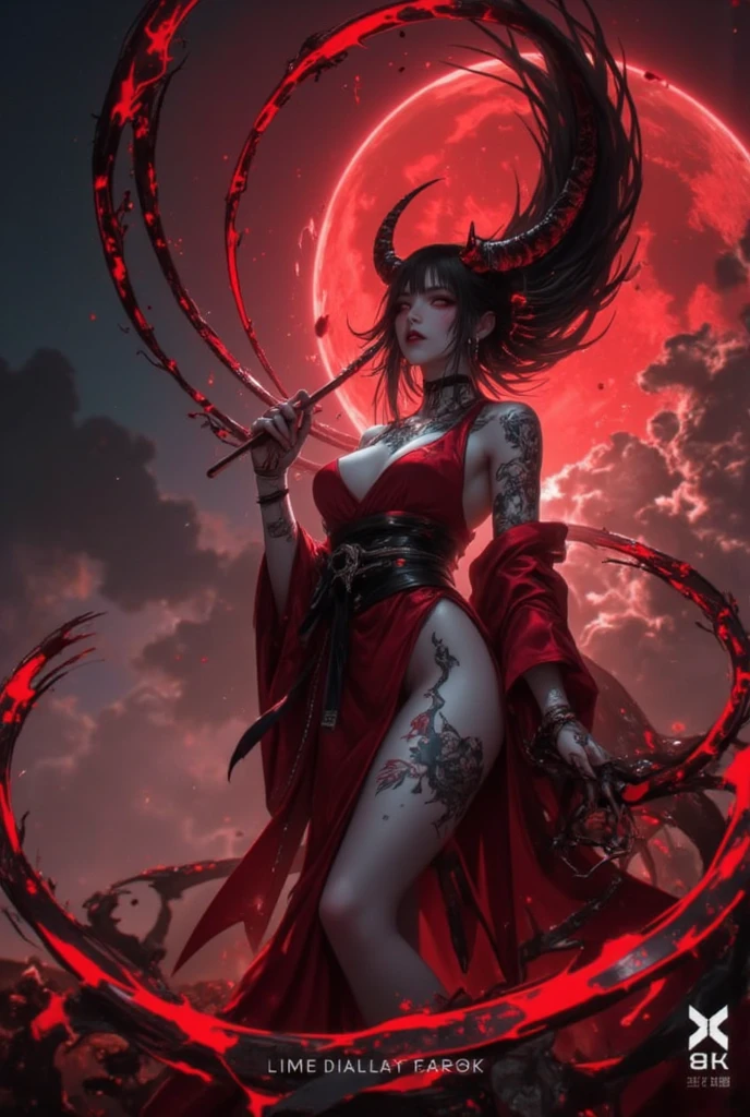 Huge red wine gourd,beautiful male,Long-headed demon horns,muscle,Shuten-doji
