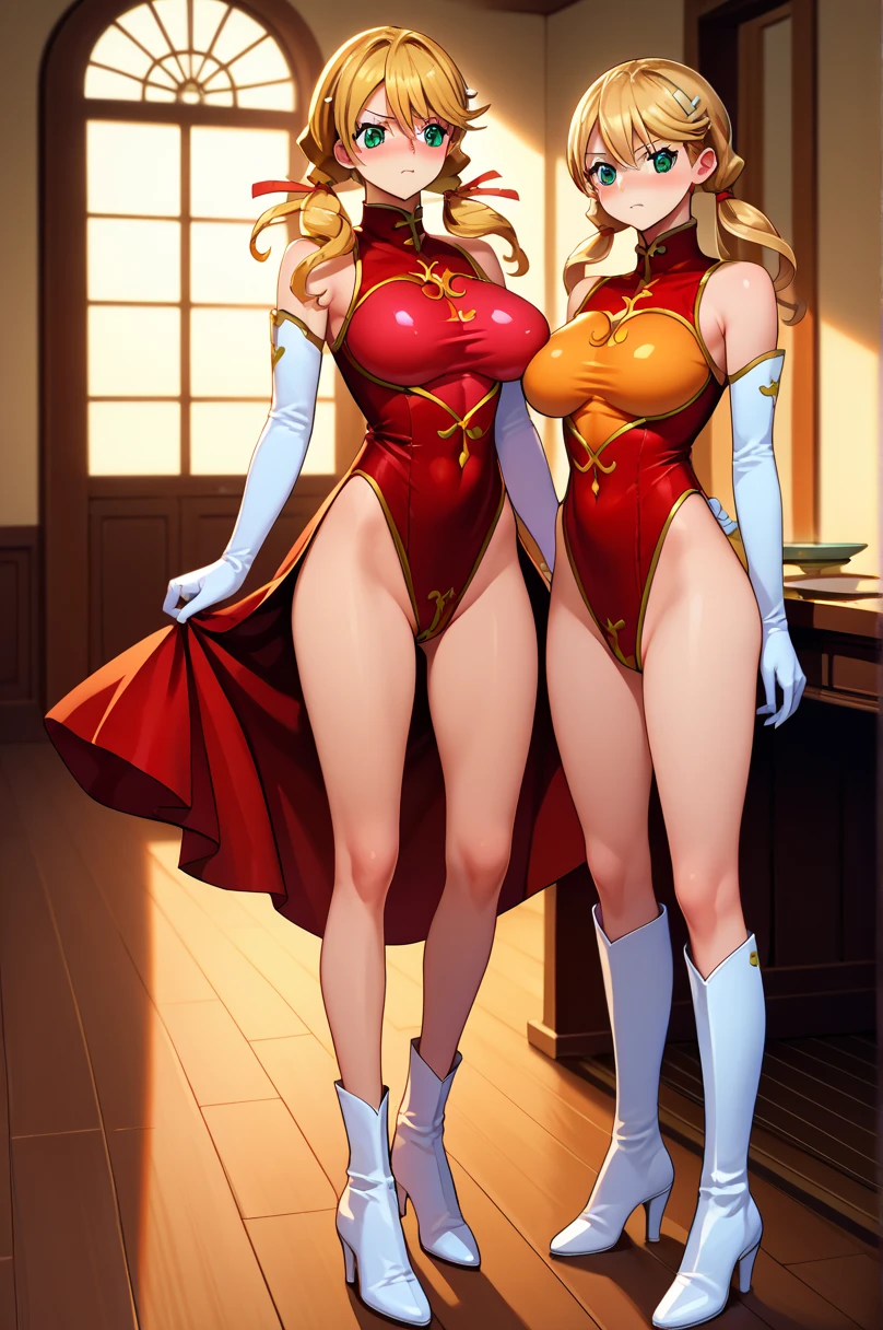 gwyn,Lori huge breasts cleavage,dual horsetail