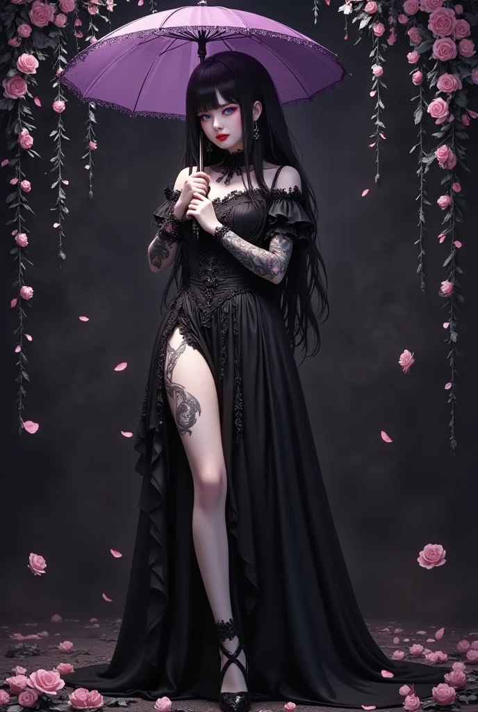 Gothic woman, soft beauty, dark makeup, piercings, full body, toxic green hair, spiked goggles on head,messy hair, messy bangs, piercing gaze, large spiked boots, chains