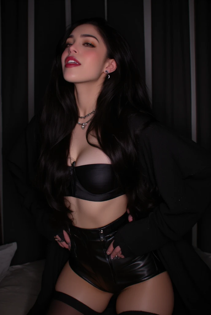 Garota jovem de 18 anos, usando gargantilha de couro preta, black leather choker, imagem de corpo inteiro, standing, garota bonita, olhos azuis, Red lips, the girl is wearing a nun's veil and visor, vestido curto e justo de latex, a garota tem coxas grossas, pernas longas e bonitas, freira sexy, usando vestido de latex preto muito curto e justo, botas de coxa de couro preto e salto alto.