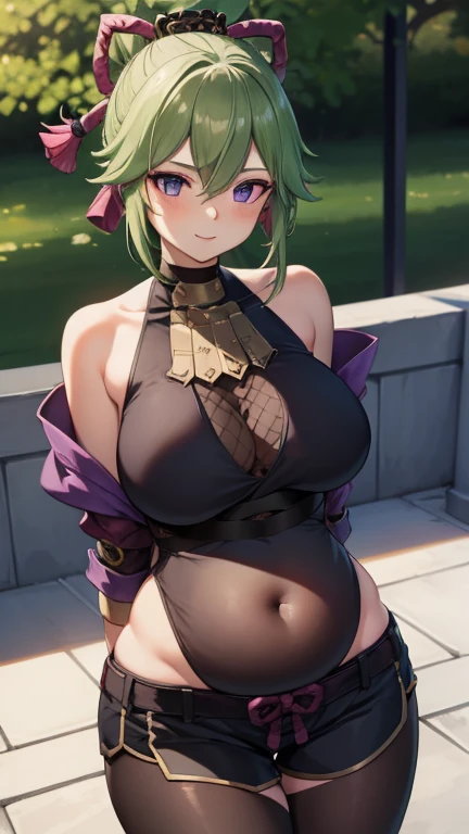 (masterpiece, highest quality, best quality, official art, beautiful and aesthetic: 1.2), (1girl), extremely detailed, (fractal art: 1.3), highest detailed, perfect face, upper body, HDR, ), vivid visual effects, (dynamic stripes, luminous traces: 1.2), kuki, kuki shinobu, integra, breast focus, breasts, large breasts, bare breasts, naked, nude, boob window, sexy, wide hips, thicc figure, Detailed blue eyes, Detailed face, Detailed eyes, solo, wearing bodysuit