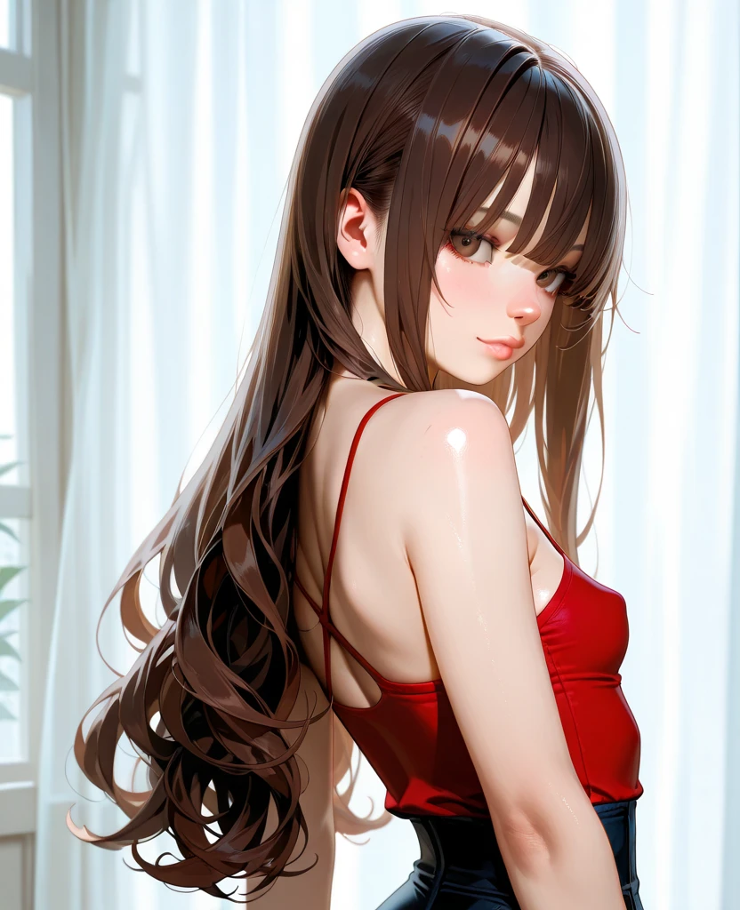 Graceful figure and smooth hair,Beautiful girl with long hair and bright eyes