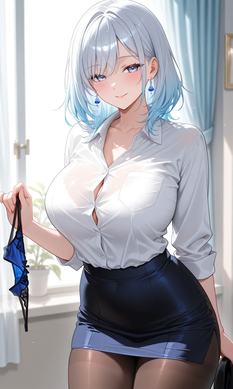 Yukino in school, silver hair, short hair, white shirt and no bra, anime visual of a cute girl, screenshot from the anime film, & her expression is solemn, in the anime film, in an anime, anime visual of a young woman, she has a cute expressive face, still from anime, big breast, red cheek, lustful face, fair skin，cleavage